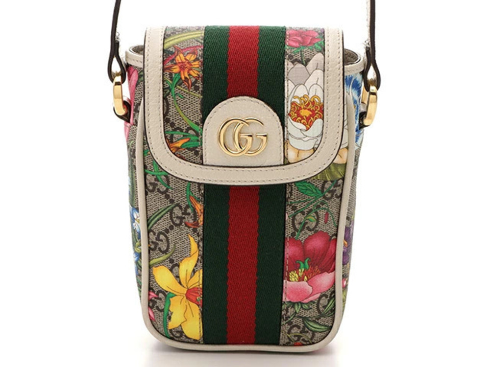 Gucci Ophidia Flora Flower Shoulder Bag Multicolor Beige Cream Calfskin